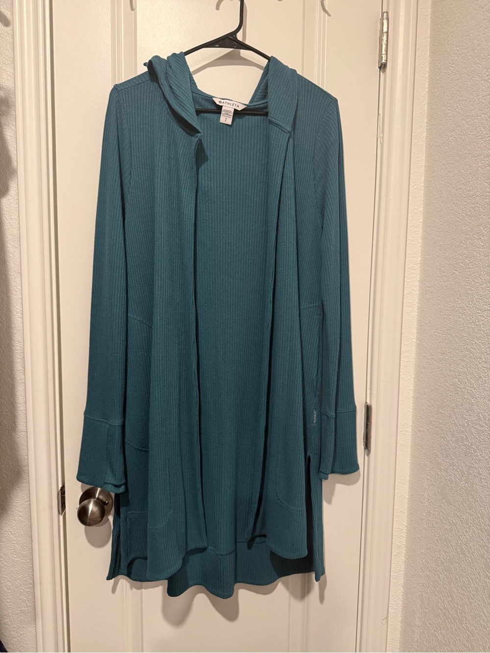 Athleta Open Front Hooded Cardigan in Teal